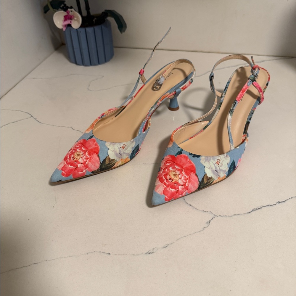 Nine West Blue Floral Slingback Heels
